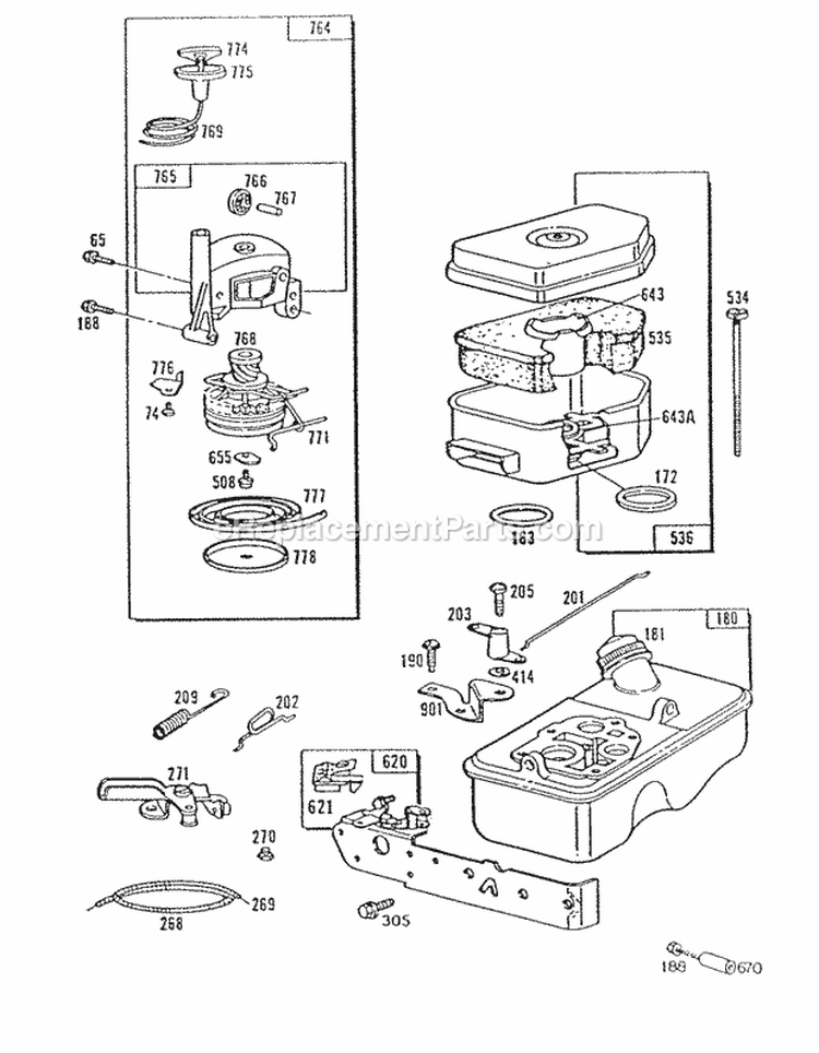 Fuel Tank ACVertical Pull Diagram and Parts List for 094908-0505-01  Briggs and Stratton Engine